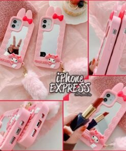 Cute Pink 3D Silicon kitty Mirror iPhone Case with Furball