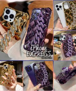 New Titan Series Stones bling Bracelete Purple and Golden Cubes Case for iPhones