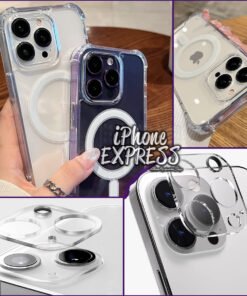 MagSafe Compatible Good Quality Bumpy Transparent iPhone silicon soft sides Case with acrylic back and free camera lens protector